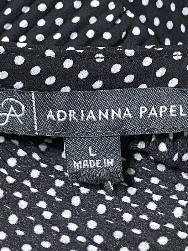 Adrianna Papell Black Polka Dot Tie Neck Pleated Blouse Retro Style Size Large - Image 4
