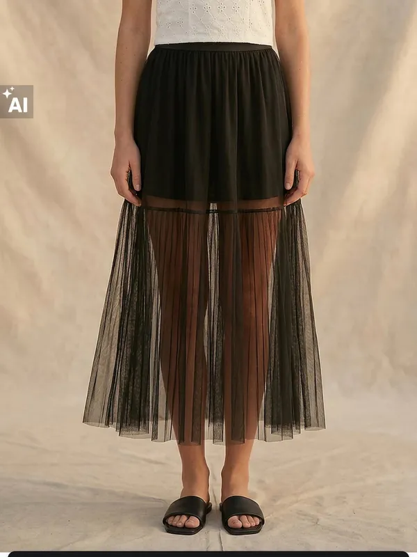 Sinsay Black Sheer Mermaid Maxi Skirt Sexy Mesh Mermaid Long Size XS - Image 3