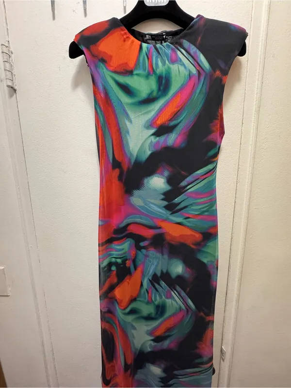 Zara Vibrant Abstract Midi Mesh Dress Multicolor - Image 8