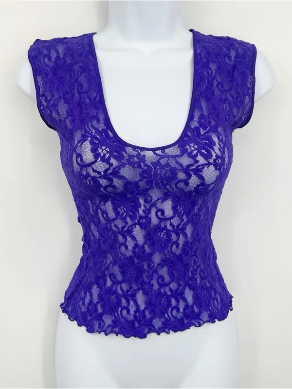 American Vintage Vintage Y2K Purple Lace Sheer Shirt Size Small V Neck Whimsical Fairycore - Image 7