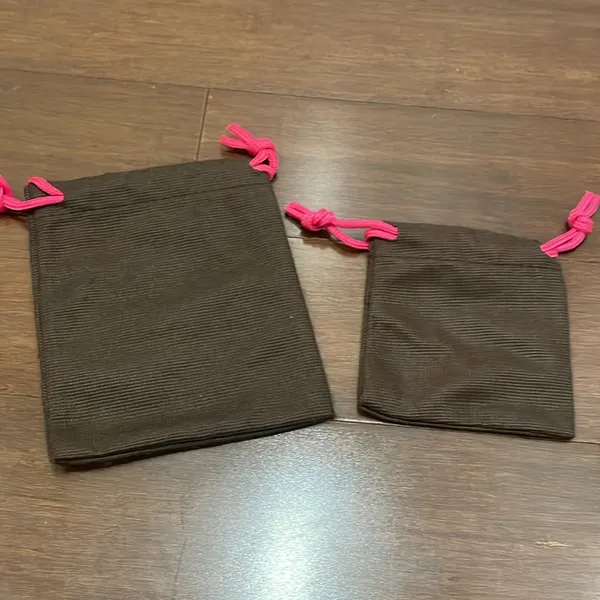 Kate Spade Dark Brown Pouches with Bright Pink Drawstrings - Image 4
