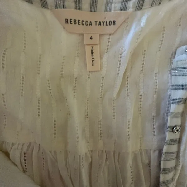 Rebecca Taylor Blouse Top Eyelet Lace Peasant Pleated White M Cottage Core - Image 5