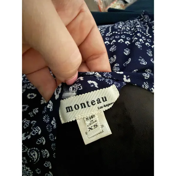 Monteau Los Angeles Navy Blue Bandana Paisley Print Button Front Dress XS - Image 4