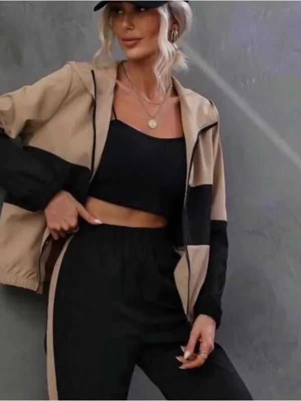 Beige & Black Colorblock Lightweight Jacket size small Tan - Image 2