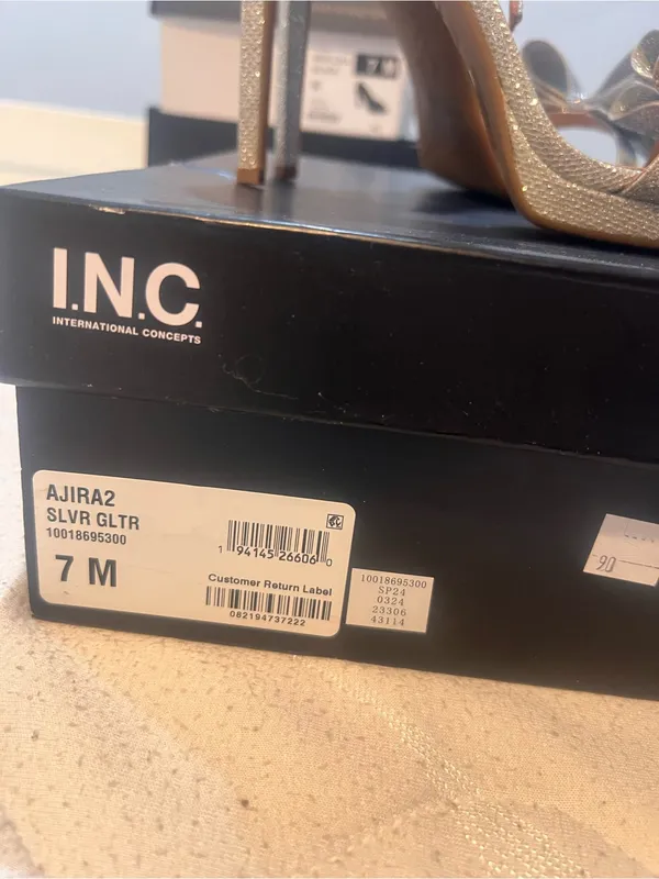 INC International Concepts Silver Glitter Bow Ankle-Strap Heels - Image 8