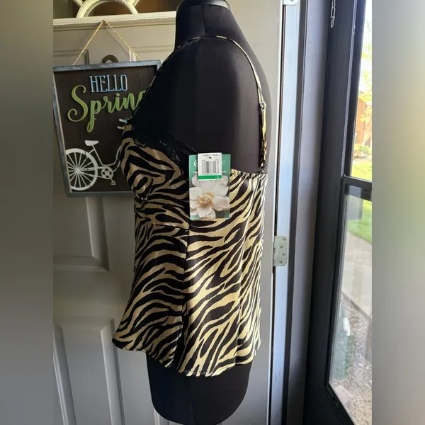 NOS vintage Y2K Cinema Etoile Intimates zebra print lace trim cami, size large - Image 7