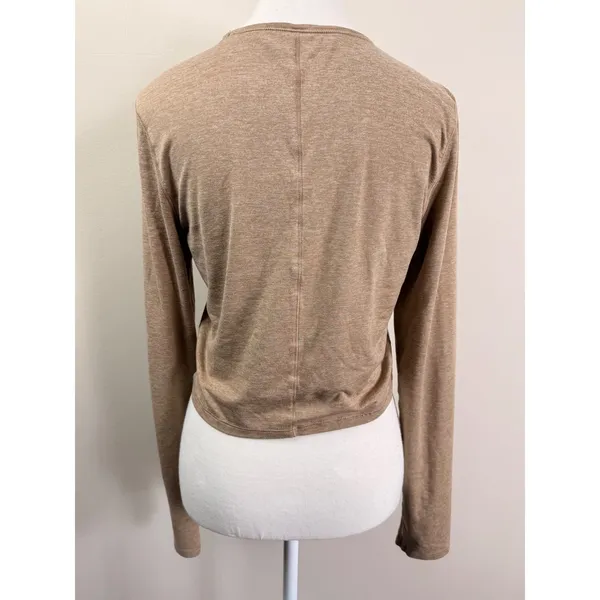 Girlfriend Collective Tan Heathered Long Sleeve Crop Top Athletic Shirt Medium - Image 2