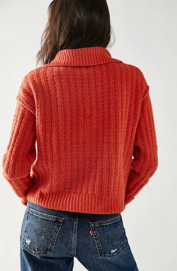 Oversized Red Orange Half Zip Sweater - Image 2
