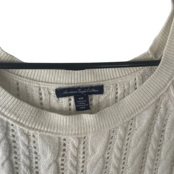 American Eagle Women's‎ Size Medium White Open Knit Sweater Coastal Cottage - Image 5