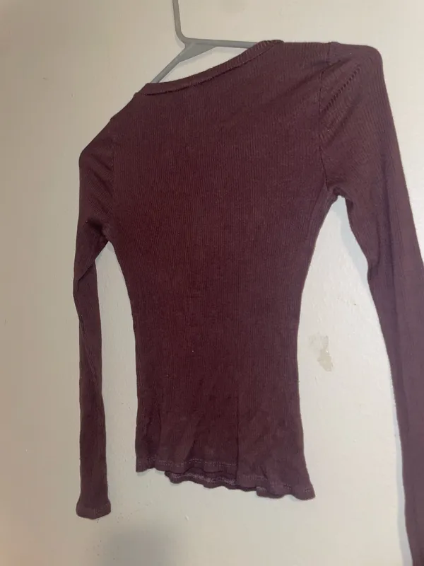 Windsor Long Sleeve Ribbed Crewneck Top Plum Size S - Image 3