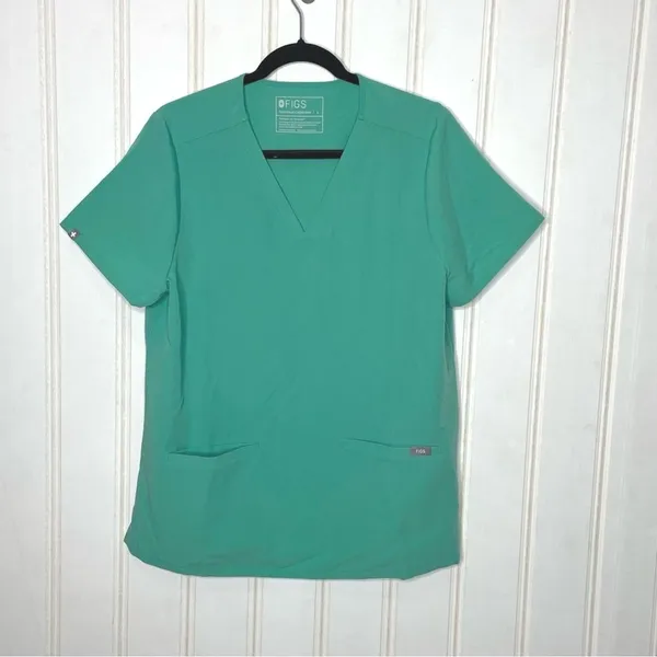 FIGS Casma Three-Pocket Scrub Top Surgical Green V-Neck Large 025NEW - Image 2