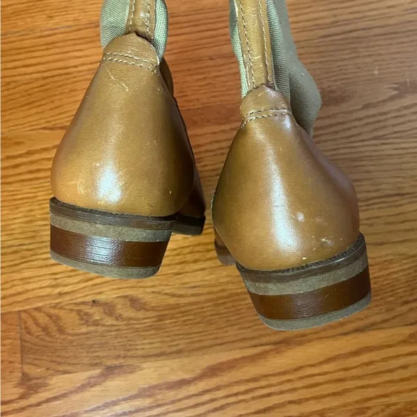 Vintage LL Bean Tan Canvas Leather Riding Equestrian boots 8.5 Neutral Classic - Image 6