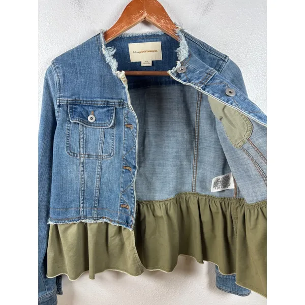 Pilcro and the Letterpress Small Denim Jacket Olive Green Ruffle Hem‎ Womens - Image 12