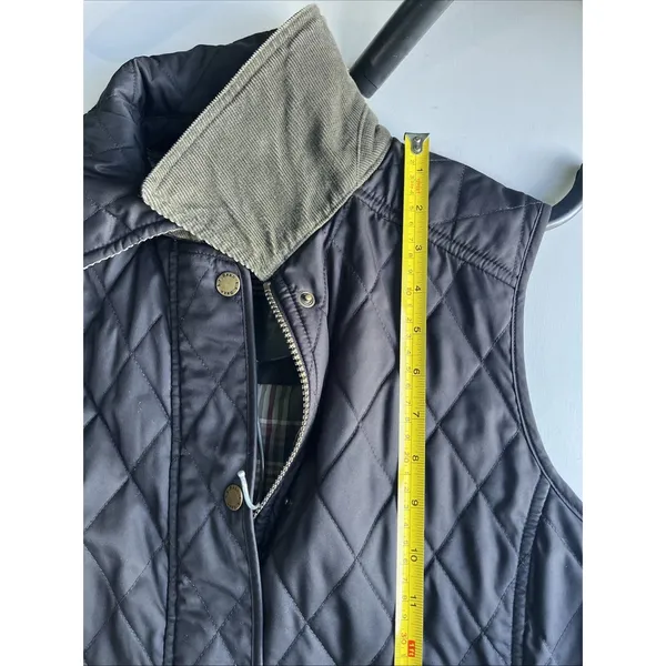 LL Bean Diamond Quilted Full Zip‎ Vest MED Black Plaid Lined Cord Collar - Image 10