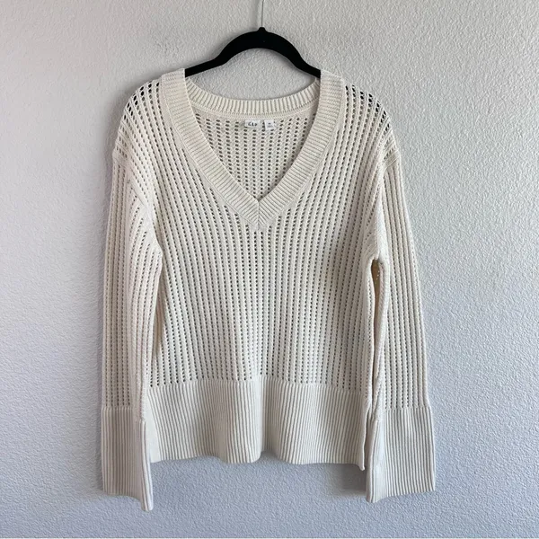 Gap Women's Relaxed‎ Crochet V-Neck Sweater Fisherman Coastal - Image 2
