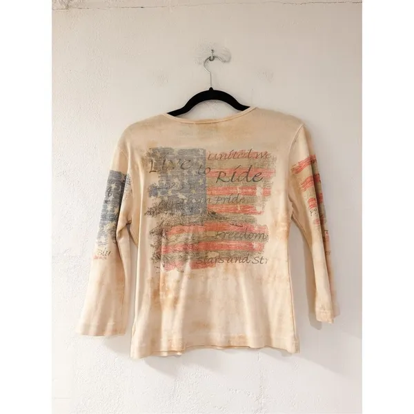 Harley Davidson Vintage Flag Cotton Top in Beige Medium - Image 2