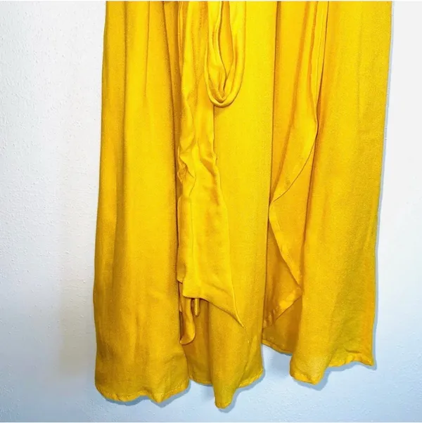 Altar’d State Crochet Wrap Mini Dress Yellow Belted V-neck - Image 6
