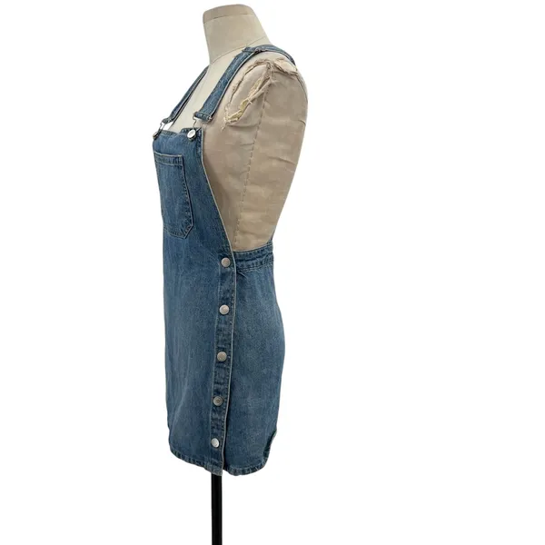 Free People Louise‎ Denim Skirtall Overall Dress Medium Wash Blue Size 0 - Image 7