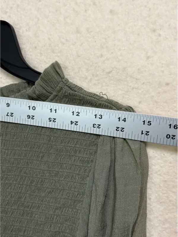 Women’s Sage Green Smocked Tiered Mini Dress Long Sleeve Size Small - Image 7