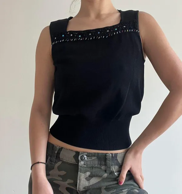 Knit Beaded 90s Top Black - Image 4