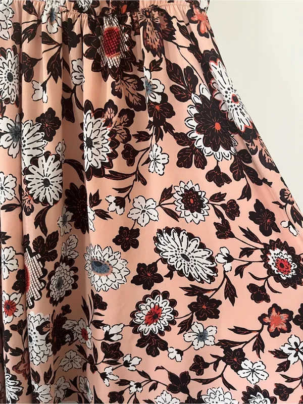 Loft Peach Pink Modest Floral Midi Dress XS Feminine Church Teacher Office - Image 3