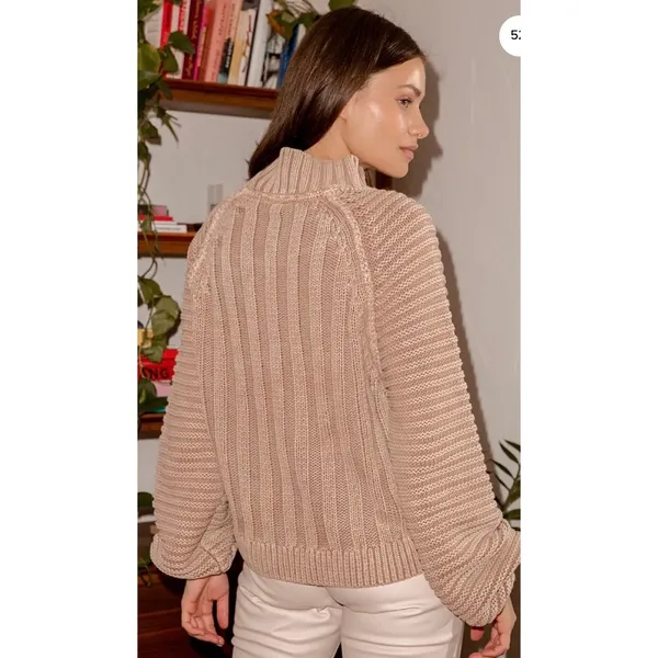 Free People‎ Sweetheart Chunky Knit Mockneck Sweater Sandcastle L - Image 9