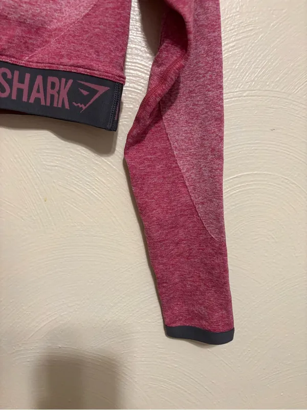Gymshark Seamless Long Sleeve Crop Top Pink Marl Medium Athletic Workout Shirt - Image 6