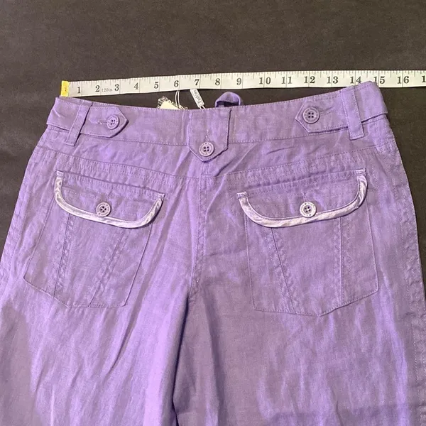 Women’s Purple 100% Linen Casual Wide Leg Pants with Drawstring Size S NWT - Image 2