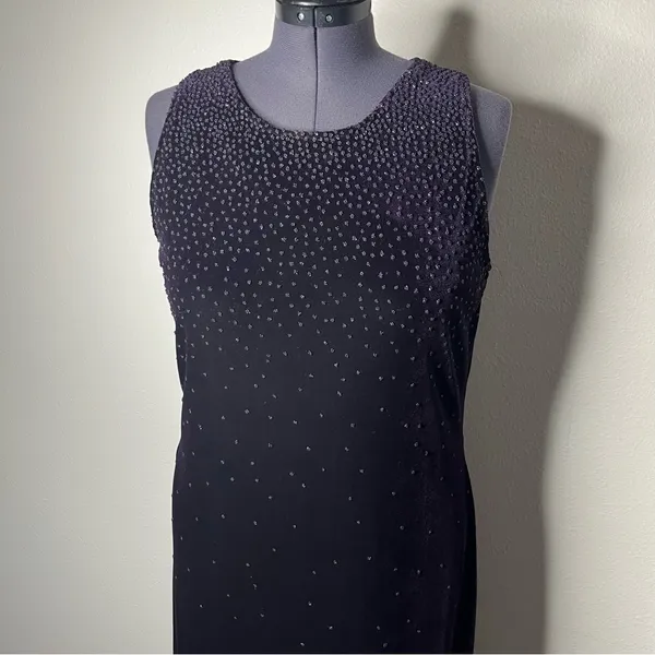Vintage AGB Dark Purple Beaded Velvet Sleeveless Maxi Dress Whimsigoth Wedding - Image 4