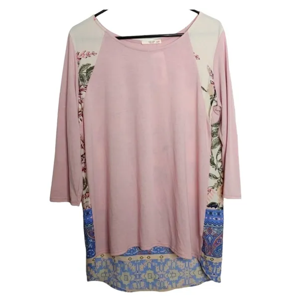 Womens Floral Paisley‎ Tunic Top L 3/4 Sleeve Pink Mixed Media Le Lis Spring NWT - Image 3