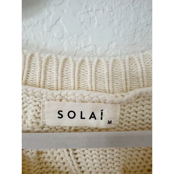 SOLAI Cable Knit Striped Sweater Ivory Black Oversized Coastal Grandmother - Image 5