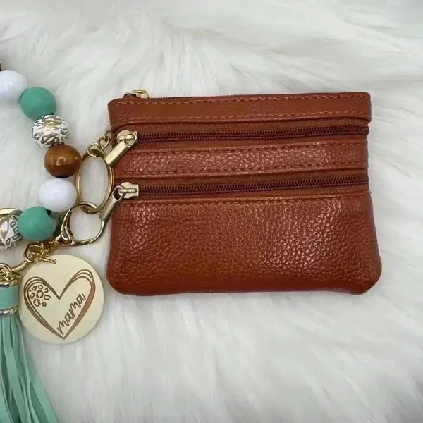 Carmella Brown Wristlet Wallet with Mom Keychain tassel - Image 6