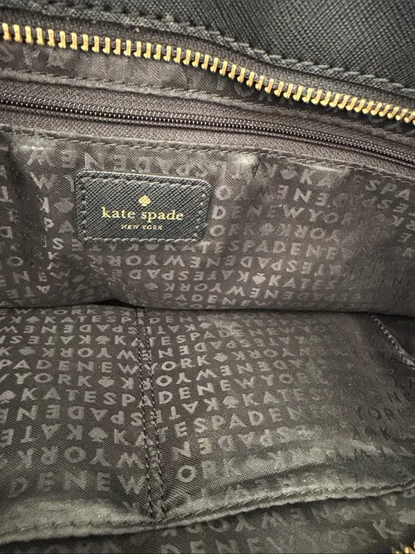 kate spade black leather tote with gold-tone plaque - Image 6