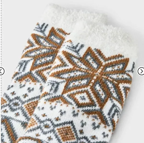 NWT Auden Snowflake Geo Double Lined Cozy Crew Sock In Ivory/Toffee/Heather Gray - Image 3