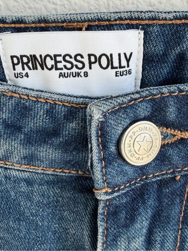 Princess Polly Wide Leg Crop Jeans Womens US 4 Blue Raw Hem - Image 3