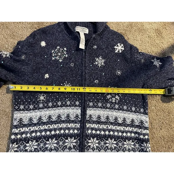 Heirloom Collectibles Sweater Women's 1X Blue Full‎ Zip Christmas Knit Snowflake - Image 6