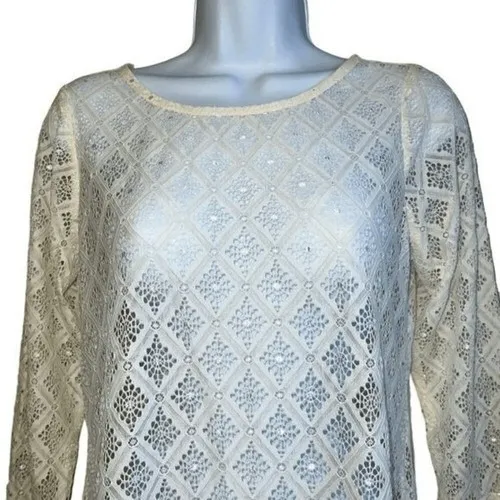 THE LIMITED Ivory Open Lace Crochet Belled Sleeve Top‎ NWOT Size XS - Image 3
