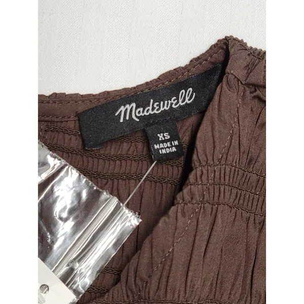Madewell Brown The Melody Smocked Mini Dress Size XS NWT Cotton Poplin Summer - Image 9