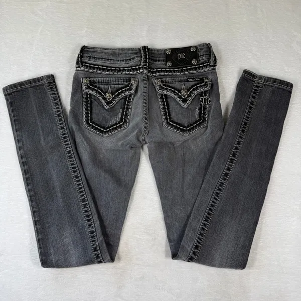Miss‎ Me Womens Gray Skinny Jeans JP5014SK-3 Low Rise Embellished Size 25 - Image 2