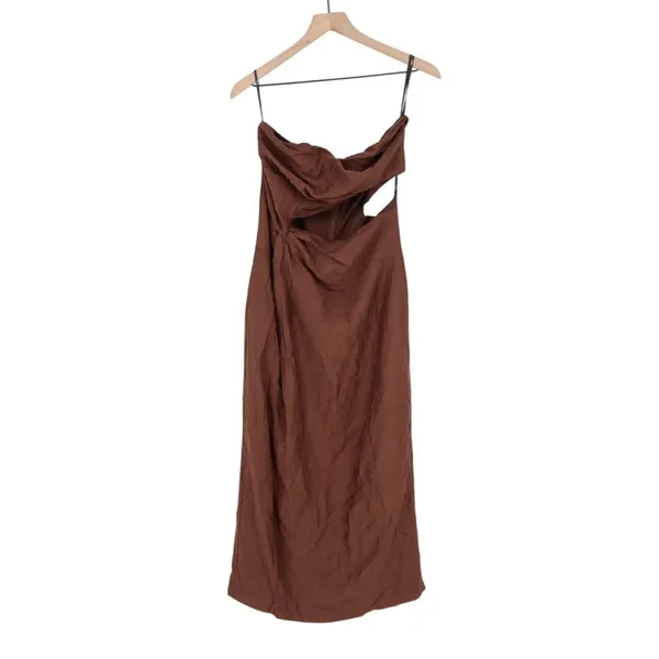 Lulus Sheath Dress Women's Large Brown Cutout Zip Back Slit Spaghetti Strap - Image 2