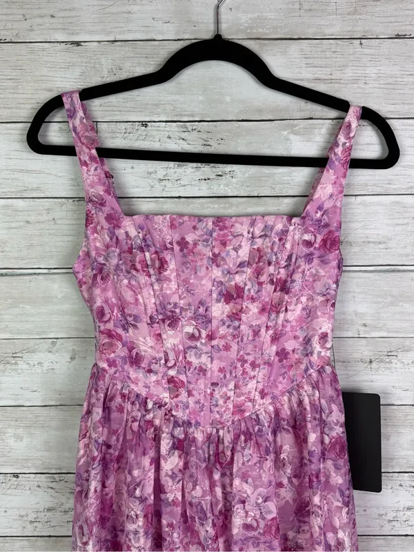 Lulus Colwyn Light Magenta Floral Jacquard Bustier Midi Dress Size Small - Image 4