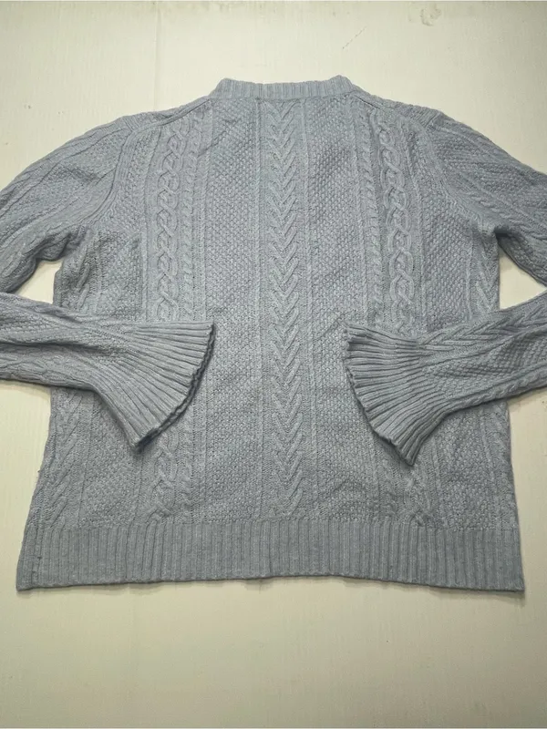 J.Crew Soft Cable Knit Sweater Flared Bell Cuff Women Sz S Light Blue Wool Blend - Image 6