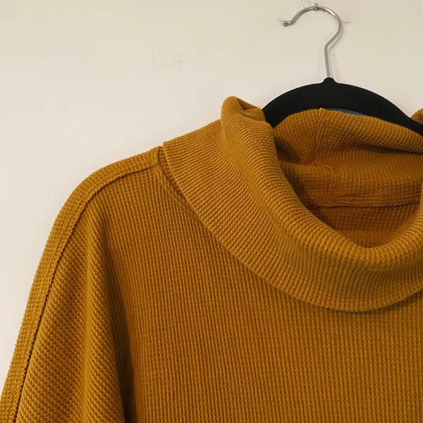 Maeve Anthropologie Burnt Orange Waffle Knit Cowlneck Sweater Loungewear Medium - Image 3