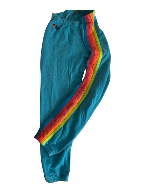 Aviator Nation Classic 5-Stripe Sweatpants – Teal / Rainbow (Size Medium) - Image 3
