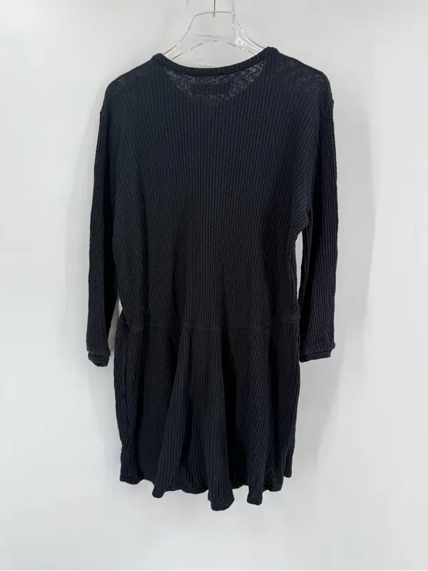 Free People Beach Blossom Black Ribbed Button Front Boho Mini‎ Dress size xs - Image 4
