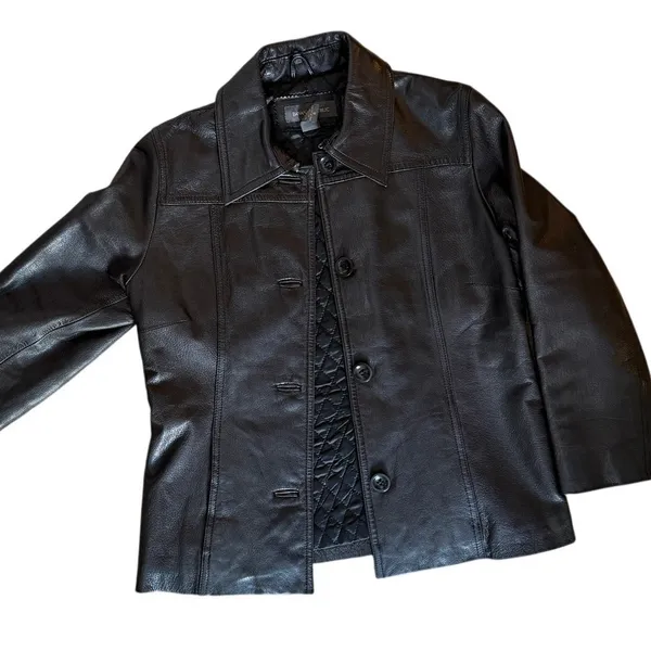 Banana Republic Vintage 1990s Black Leather Jacket Women's Small - Image 2