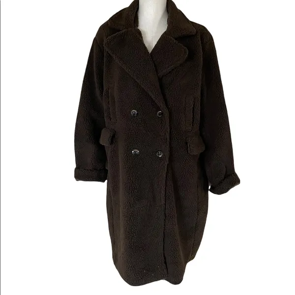 NWT Stoosh Sherpa Fabric Teddy Double-Breasted Long Coat IN BRACKEN - Image 4