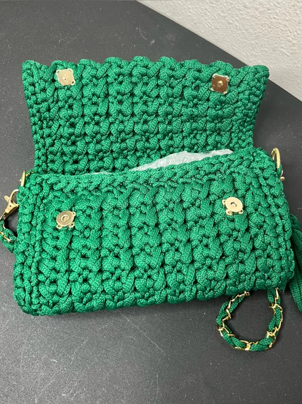 NEW Handmade Green Crochet Chain Strap Crossbody Purse Summer Boho Vacation - Image 5