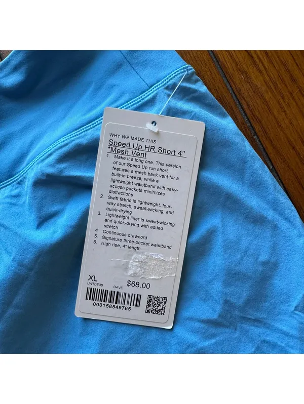 Lululemon Speed Up Short High Rise 4” Mesh Vent Ocean Wave Size XL/Size 12 NWT - Image 3
