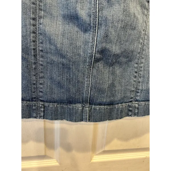 Old Navy Womens Blue Denim Mini Skirt Size 8 Medium Wash Front Slit Raw‎ Hem Y2K - Image 9